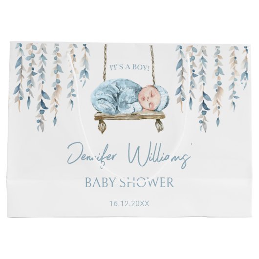 ボヘミアテーマブルーボホ男の赤ちゃんシャワー抱き枕 ラージペーパーバッグ (裏面)