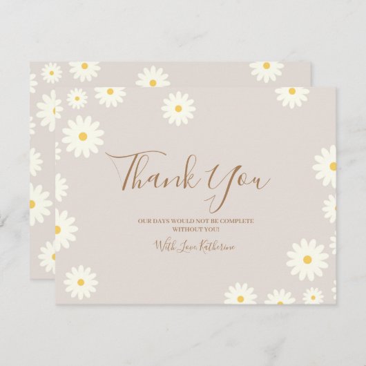ボヘミアデイジーフローラベビーシャワーサンキューカード サンキューカード (正面/裏面)