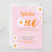 ボヘミアデイジーベビー1st誕生日パーティーかわいいピンク 招待状 (正面)