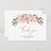 ボヘミアバラの花赤面ピンクフローラ金ゴールド サンキューカード (正面/裏面)