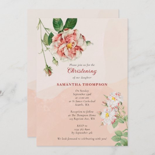 ボヘミアバラバプテスマ《キリスト教》洗礼式や命名式ベビーガール 招待状 (正面/裏面)