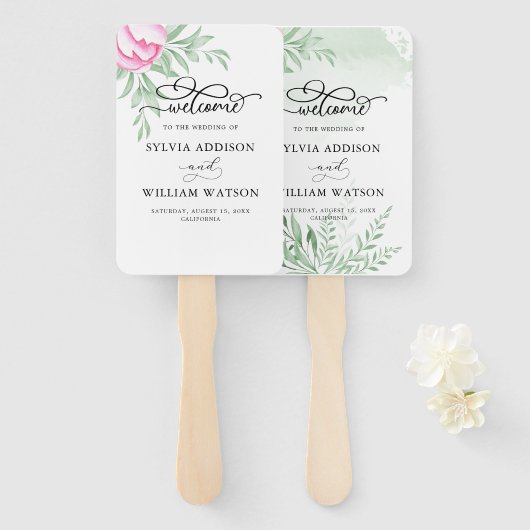 ボヘミアバラピンク金ゴールドフローラ緑結婚色 ハンドファン (正面&裏面)