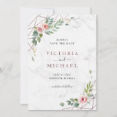 ボヘミアバラ金ゴールド水彩フローラピンク結婚ズ セーブザデート (正面)