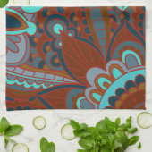 ボヘミアパターン、ターコイズおよびブラウン キッチンタオル (折り畳み)