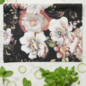 ボヘミアフランスの国のシックなブラックフローラ キッチンタオル (折り畳み)