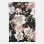 ボヘミアフランスの国のシックなブラックフローラ キッチンタオル (縦)