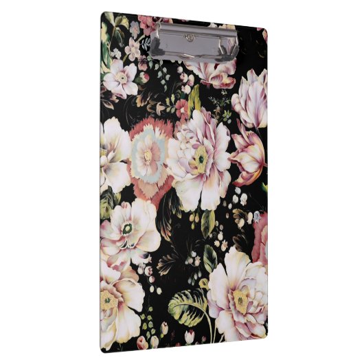 ボヘミアフランスの国のシックなブラックフローラ クリップボード (右)
