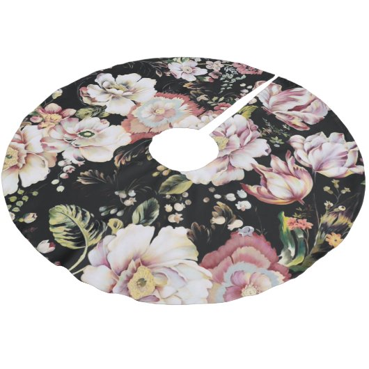 ボヘミアフランスの国のシックなブラックフローラ ブラッシュドポリエステルツリースカート (アングル)