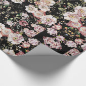 ボヘミアフランスの国のシックなブラックフローラ ラッピングペーパー (角)