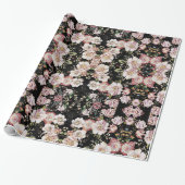 ボヘミアフランスの国のシックなブラックフローラ ラッピングペーパー (アンロールド)