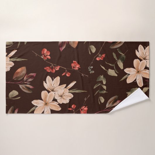 ボヘミアフローラシームレスパターンとダークブラウンb バスタオル (バスタオル)