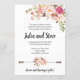 ボヘミアフローラ水彩花ボホ結婚の花 招待状
