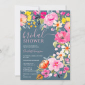 ボヘミアフローラ水彩青ブライダルシャワー 招待状 (正面)