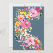 ボヘミアフローラ水彩青ブライダルシャワー 招待状 (裏面)