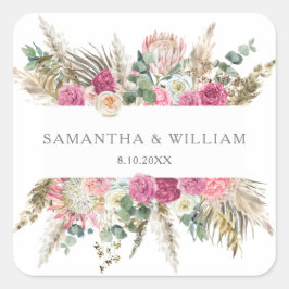 ボヘミアフローラ赤面バラ水彩 スクエアシール