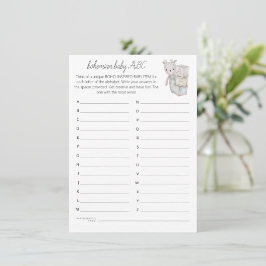 ボヘミアベビーおもちゃレンガABCシャワーゲームカード 招待状 (スタンド正面)