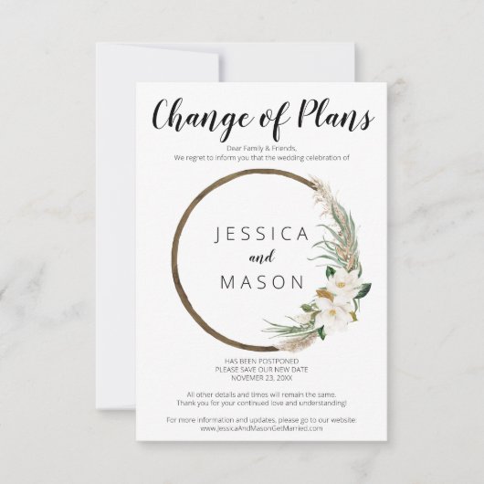 ボヘミアリース結婚の延期された発表 招待状 (正面)