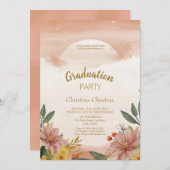 ボヘミアンお洒落サンセットピーチファズ卒業 招待状 (正面/裏面)