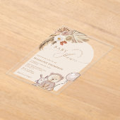 ボヘミアンお洒落スクリプトベアーパンパスベビーシャワー アクリル招待状 (レイダウン)