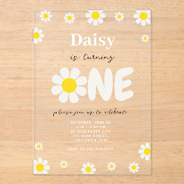 ボヘミアンかわいい花モダンデイジー1st誕生日 アクリル招待状