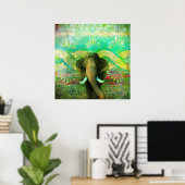 ボヘミアンかわいらしゾウターコイズ部族柄 ポスター (ホームオフィス)