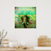 ボヘミアンかわいらしゾウターコイズ部族柄 ポスター (キッチン)