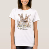 ボヘミアンなうさぎとカスタムメッセージの女性用 Tシャツ (正面)