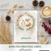ボヘミアンなクリスマスの狐グリーティングカード - ファンタジックな森