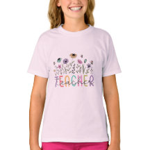 ボヘミアンなワイルドフラワーの先生感謝祭のフラワープリントTシャツ