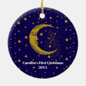 ボヘミアンな天体女性の幻想的な月と星の1st Xmas セラミックオーナメント (裏面)