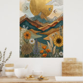 ボヘミアンな天体曼荼羅 川 山 太陽 ポスター (キッチン)