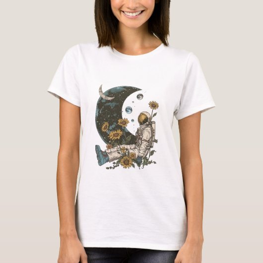 ボヘミアンな天体 月の宇宙飛行士 Tシャツ (正面)