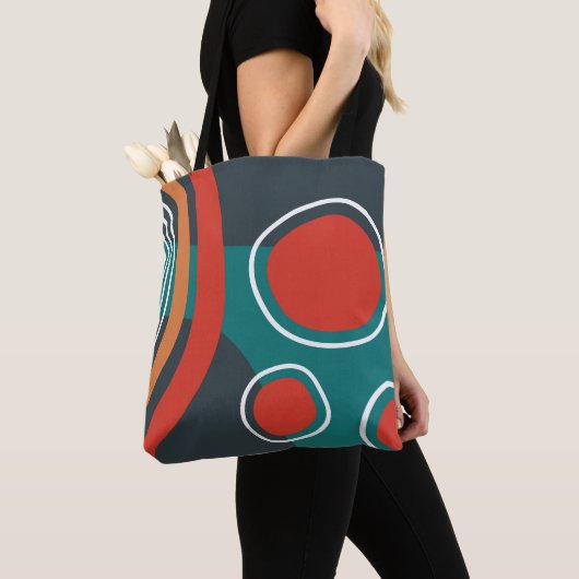 ボヘミアンな抽象的形状、カラフルなラインアート トートバッグ (クローズアップ)