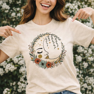 ボヘミアンな月のお姫様フラワー – セレスチャル トライブレンドTシャツ