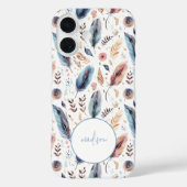 ボヘミアンな水彩の羽と花のオーダーメイドデザイン Case-Mate iPhoneケース (裏面)