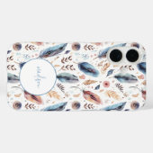 ボヘミアンな水彩の羽と花のオーダーメイドデザイン Case-Mate iPhoneケース (裏面 (横))