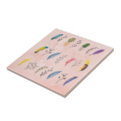ボヘミアンな水彩の羽と花の線画 タイル (側面)