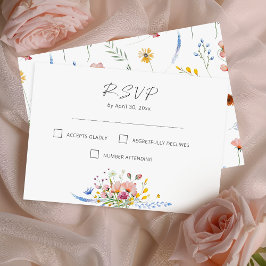 ボヘミアンな水彩画の野の花とカリグラフィーのウェディング 出欠カード