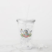 ボヘミアンな水彩画スタイルの植物愛好家のユーモアあふれる「プラントレディ」デザイン