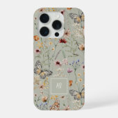 ボヘミアンな水彩野花のモノグラム柄 iPhoneケース (裏面)