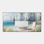 ボヘミアンな海岸の崖の野生の花のビーチアート デスクマット (キーボード&マウス)