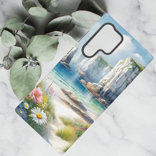ボヘミアンな海岸の崖の野生の花のビーチアート SAMSUNG GALAXYケース