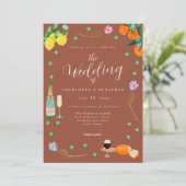 ボヘミアンな秋のワイルドフラワーとシトラステラコッタの結婚式 招待状 (スタンド正面)