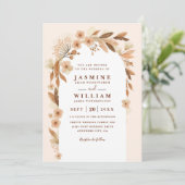 ボヘミアンな秋の花のアーチ 高級QRコード ウェディング 招待状 (スタンド正面)