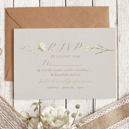 ボヘミアンな秋の野の花の結婚式RSVPカード 出欠カード