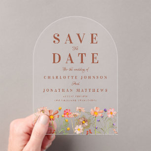ボヘミアンな秋の野花の草原の結婚式のSave the Date アクリル招待状