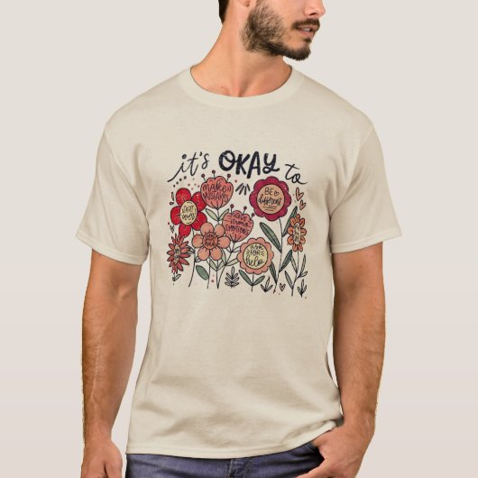 ボヘミアンな精神衛生意識を促進する花柄デザイン Tシャツ (正面)