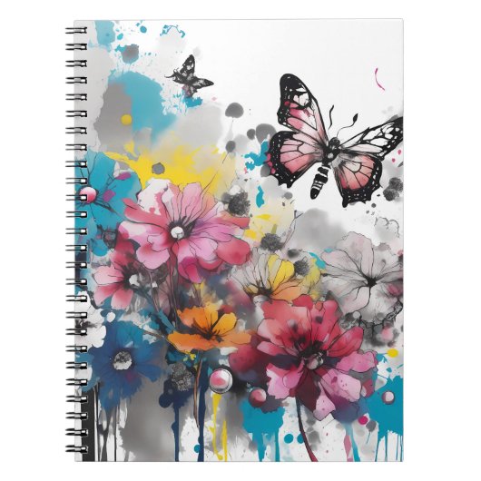 ボヘミアンな花の墨絵 ノートブック (正面)