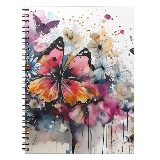 ボヘミアンな花の墨絵 ノートブック (正面)