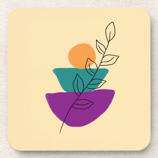 ボヘミアンな葉のイラスト コースター (正面)